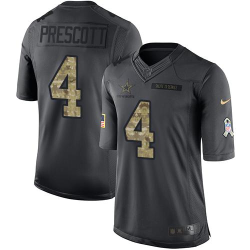 Nike Cowboys #4 Dak Prescott Black Men's Stitched NFL Limited 2016 Salute To Service Jersey - Click Image to Close